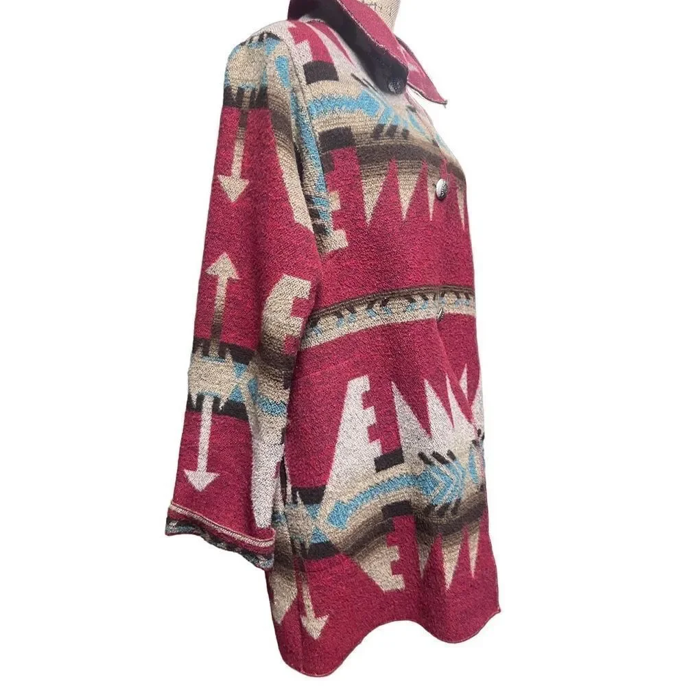 Vintage North Style Aztec Southwestern Wool Blend Multicolored Jacket size Large - Picture 3 of 13